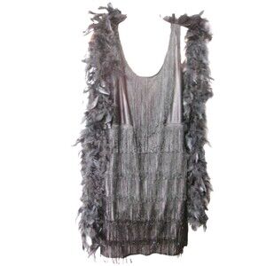 California Costume Collections Flapper Costume Black Dress w Feather Boa Large